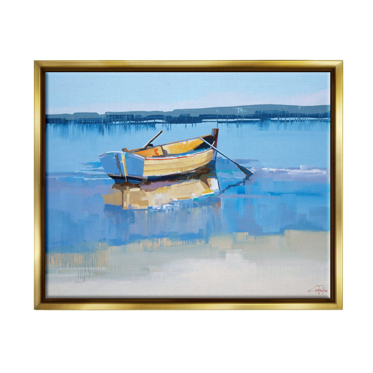 Stupell Industries Row Boat On Blue Coastal Shore Beach Landscape